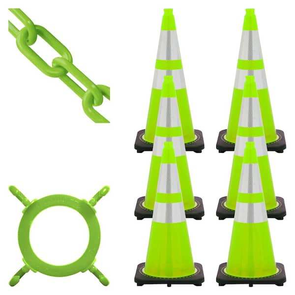 28 in. Green Reflective Cone and Chain Kit Safety
