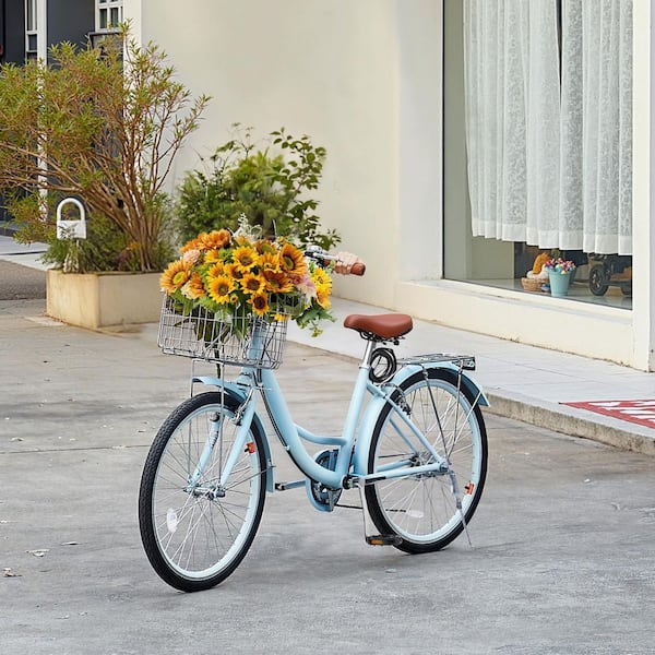 Womens Bicycle Blue Beach Cruiser With Basket VEVOR Cruiser Bike, 7-Speed,  Light Blue Beach Cruiser