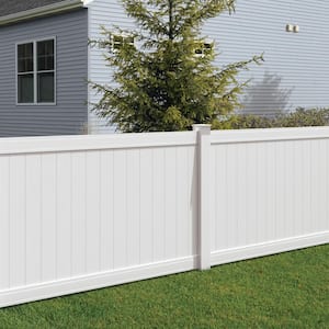 Pro Series 5 in. x 5 in. x 84 in. White Vinyl Woodbridge Routed End Fence Post