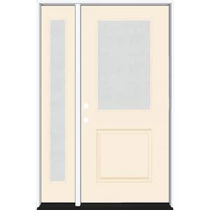 Legacy 51 in. W x 80 in. 1/2 Lite Rain Glass RHIS Primed Linen Finish Fiberglass Prehung Front Door with 12 in. SL