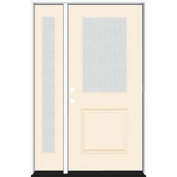 Steves & Sons Legacy 51 in. W x 80 in. 1/2 Lite Rain Glass RHIS Primed Linen Finish Fiberglass Prehung Front Door with 12 in. SL
