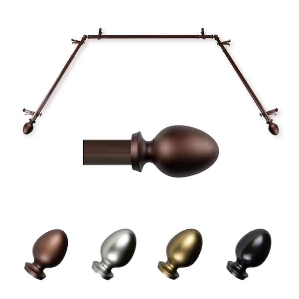 EMOH Tomesha 20-36 in. sides, 38-72 in. center Adjustable Bay Window Curtain Rod 13/16 in. in Cocoa with Finial