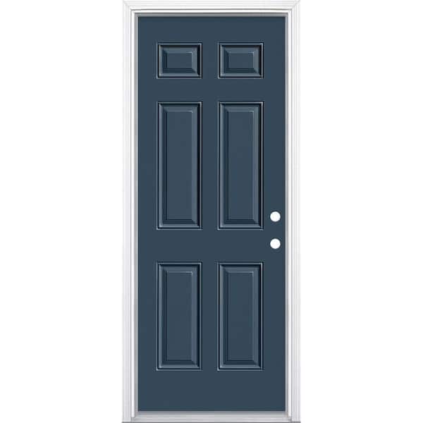 Masonite 30 in. x 80 in. 6-Panel Left Hand Inswing Painted Steel Prehung Front Exterior Door with Brickmold