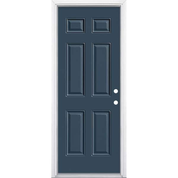 Masonite 32 in. x 80 in. 6-Panel Left Hand Inswing Painted Steel Prehung Front Exterior Door with Brickmold