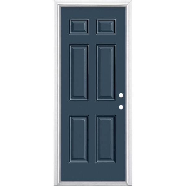 Masonite 32 in. x 80 in. 6-Panel Left Hand Inswing Painted Steel Prehung Front Exterior Door with Brickmold