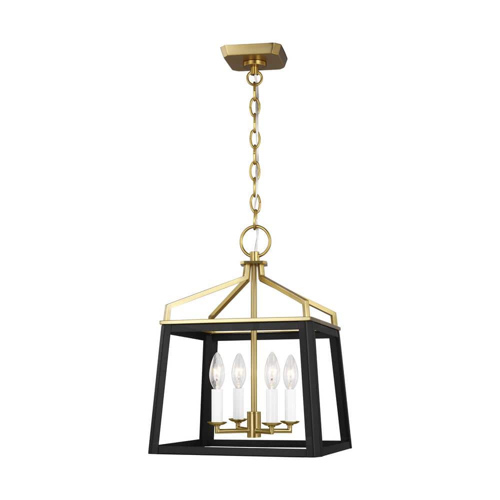 Midnight Black and Brass 4-Light Lantern Chandelier
