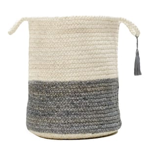 Amara Two-Tone Off-White / Gray 19 in. Jute Decorative Storage Basket with Handles