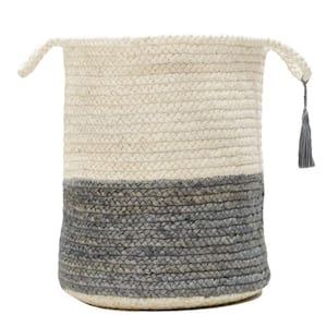 Amara Two-Tone Off-White / Gray 17 in. Jute Decorative Storage Basket with Handles
