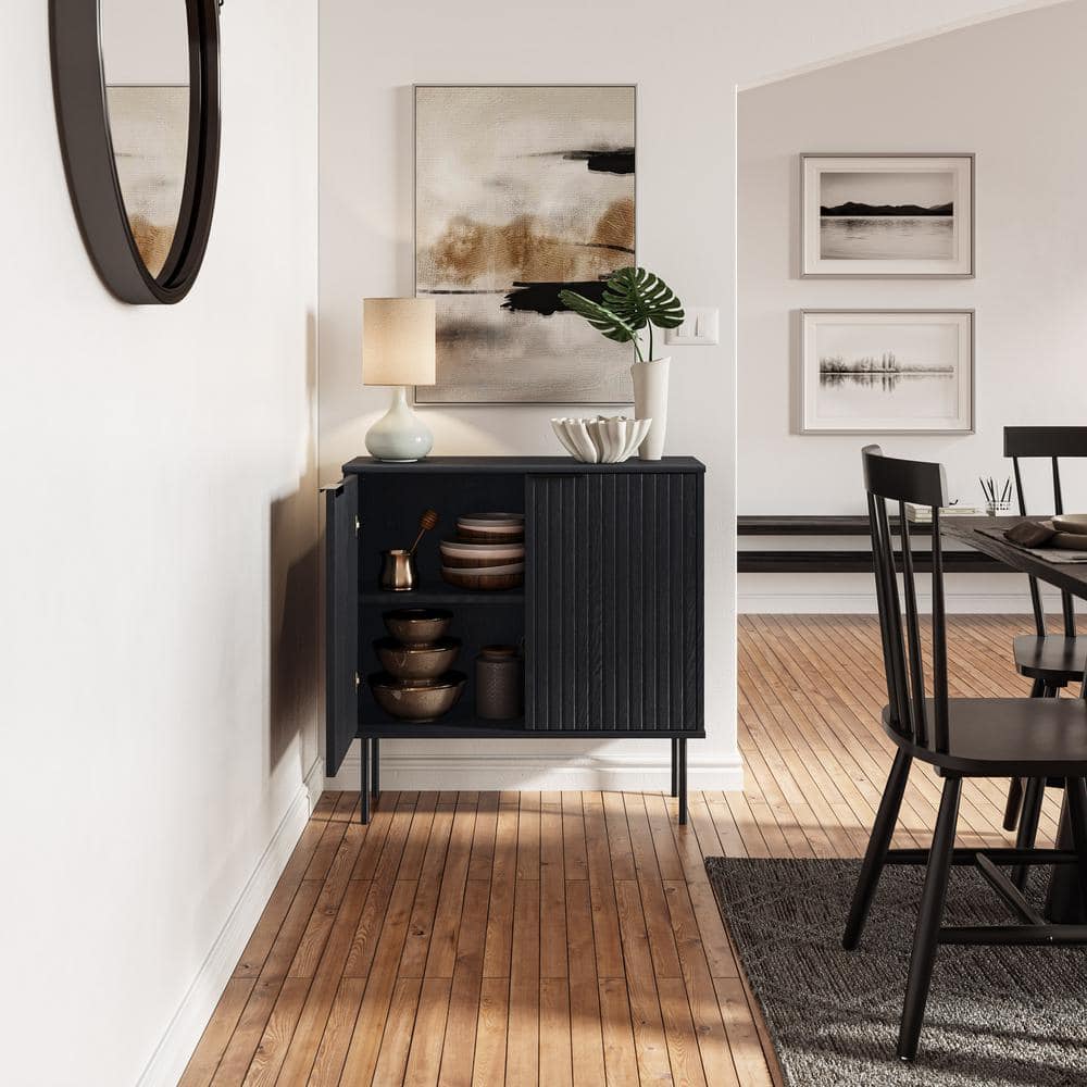 Lysander Black MDF Fluted Door Storage Bar Cabinet