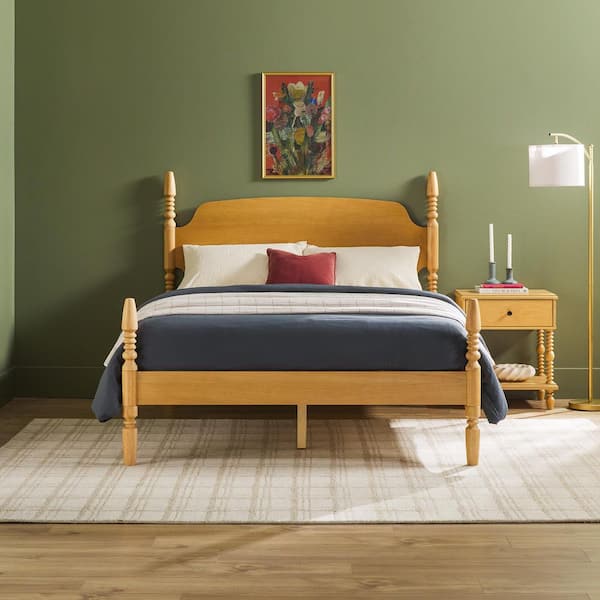 Modern Farmhouse Easy Assembly 2-Piece Natural Solid Wood 1-drawer Nightstand and Queen Bed Bedroom Set