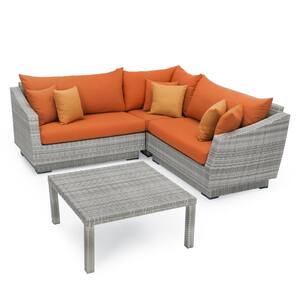 Cannes 4-Piece Wicker Patio Conversation Set with Sunbrella Tikka Orange Cushions