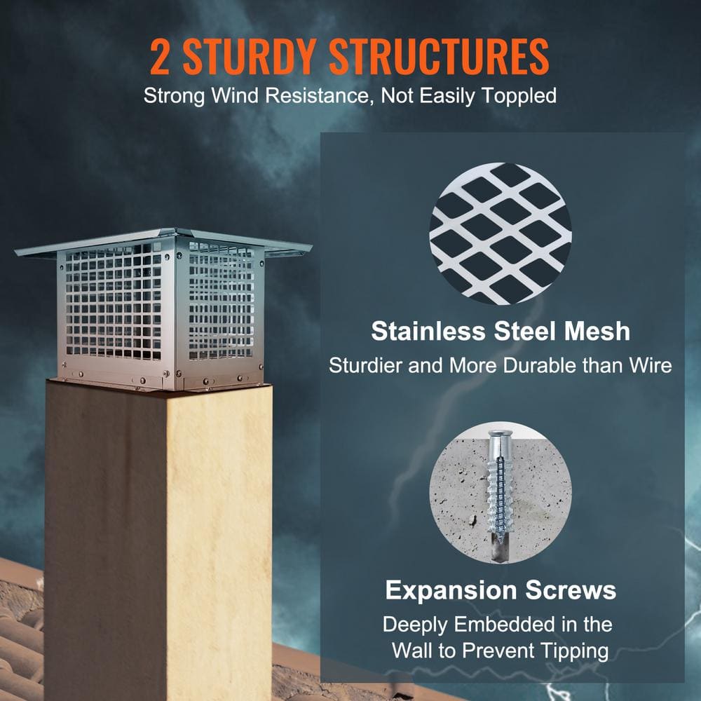 Stainless Steel Square Chimney Cap with Mesh Cover, 12" x 12"