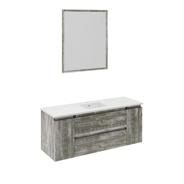 Fresca Formosa 54 in. Single Sink Wall Mount Floating Sage Gray Bath Vanity with White Quartz Top, Ceramic Sink and Mirror