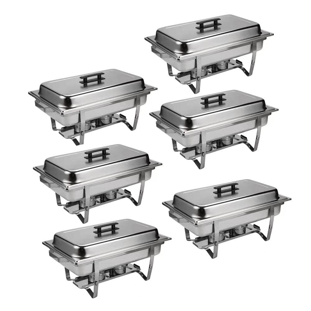 9 Qt. Silver Stainless Steel Chafing Dish Set with Foldable Legs 6-Pieces/Sets