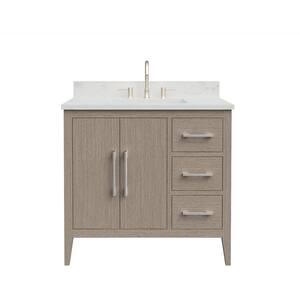 36 in. W x 22 in. D x 34 in. H Single Sink Bathroom Vanity Cabinet in Driftwood Gray with Engineered Marble Top