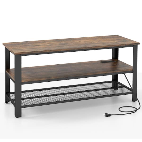 Gymax Brown 3-Tier TV Stand Fits TV's up to 50 in. w/ Power
