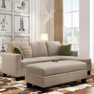 81.1 in. Square Arm Fabric L -Shaped Sofa with Storage Ottoman L -Shaped Sofa in Warm Grey