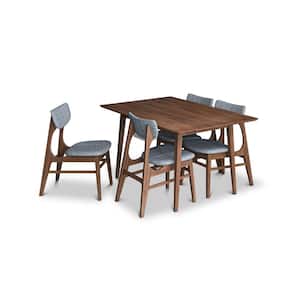 Brooks 5-Piece Mid-Century Dining Set w/4 Fabric Dining Chairs in Gray