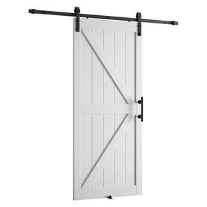 30 in. x 84 in. Paneled K-Bar White Solid Core Primed MDF Sliding Barn Door with Hardware Kit