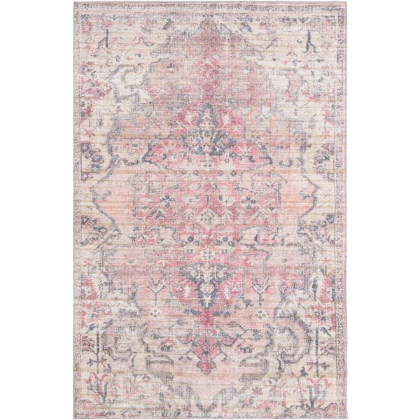 Unique Loom Nostalgia Meknes Beige Pink 5 ft. x 8 ft. Machine Washable Area Rug