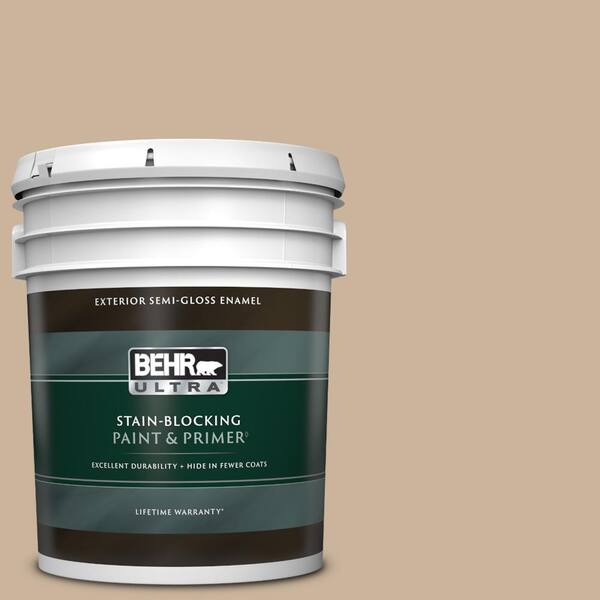 BEHR ULTRA 5 gal. #PPU4-07 Mushroom Bisque Semi-Gloss Enamel Exterior Paint & Primer