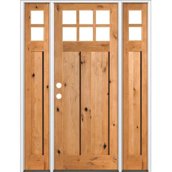 Krosswood Doors 70 in. x 96 in. Knotty Alder Right-Hand/Inswing 6 Lite Beveled Clear Glass Cedar Stain Wood Prehung Front Door with DSL