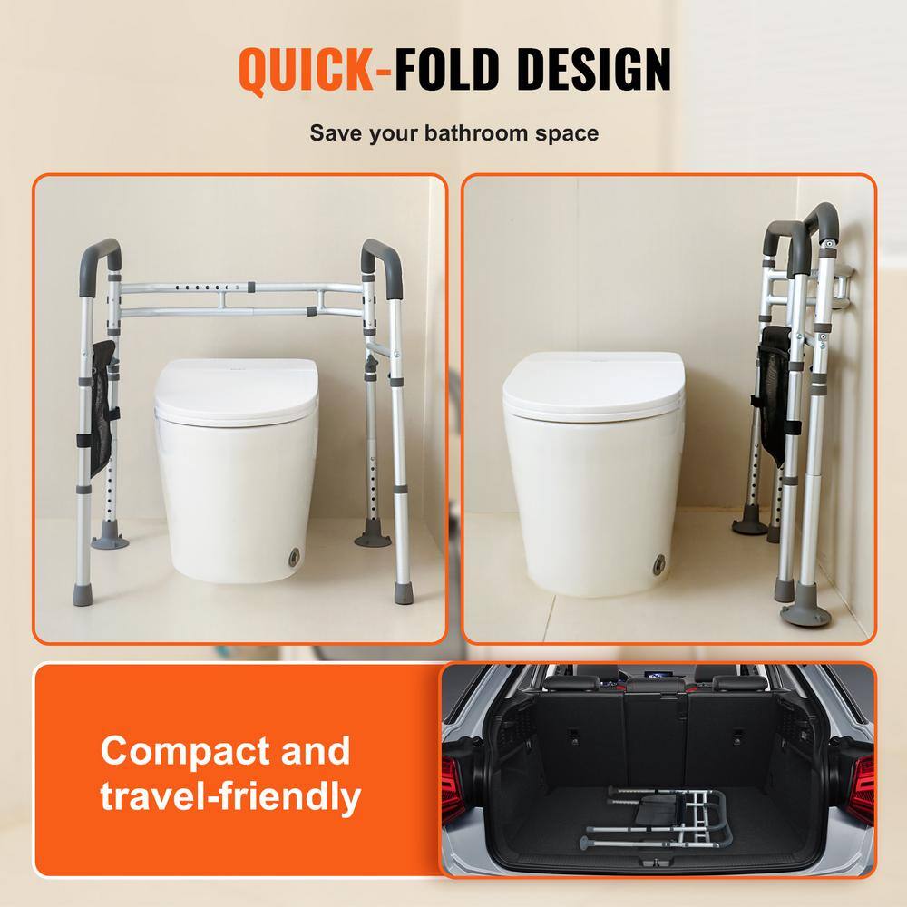 Adjustable Aluminum Toilet Safety Handrail with Storage Pouch
