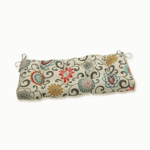 Pillow Perfect Floral Rectangular Outdoor Bench Cushion in Blue