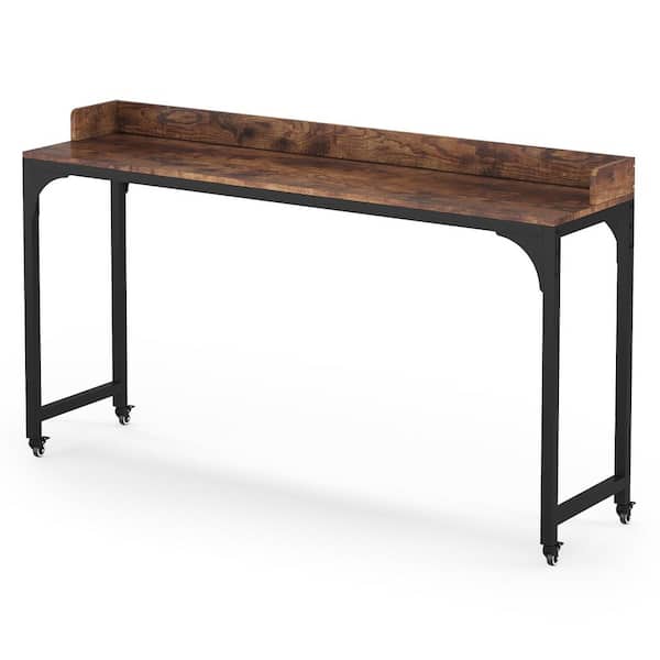 Tribesigns Cassey 70.87 in. Retangular Rustic Brown Wood and Metal Writing Desk Overbed Table with Wheels