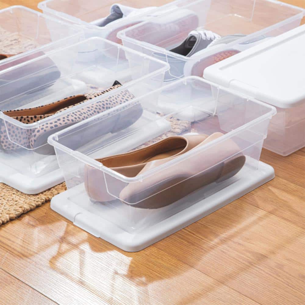 Clear Plastic Stackable Storage Box with White Lid, 14 in