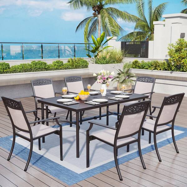 PHI VILLA 7-Piece Metal Outdoor Dining Set with 6 Aluminum Sling Chairs and Rectangle Table