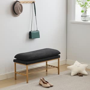 Ernest Black Modern Polyester Upholstered Shoe Storage Bench with Metal Legs