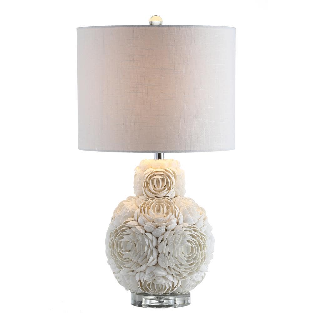 White Seashell Rosette Table Lamp with Cotton Shade