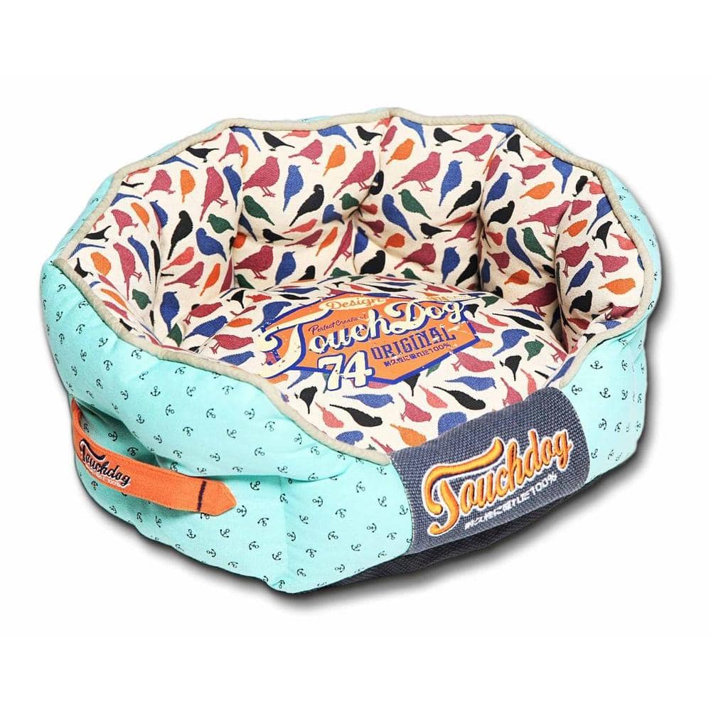 Large Light Blue and Bird Pattern Bed