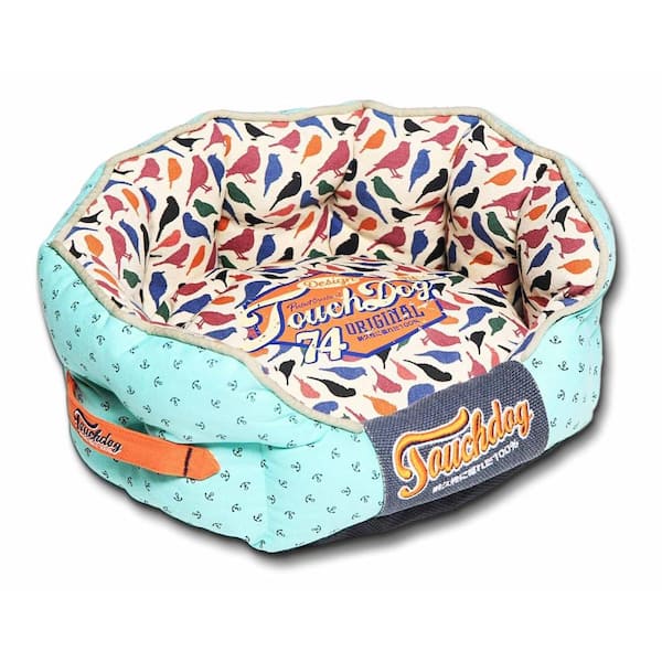 Touchdog Medium Light Blue and Bird Pattern Bed