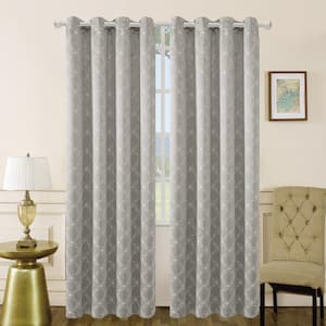 Silver Geometric Thermal Blackout Curtain - 50 in. W x 84 in. L