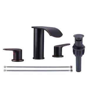 8 in. Widespread Waterfall Spout Double Handle Bathroom Faucet with Supply Lines Included in Oil Rubbed Bronze