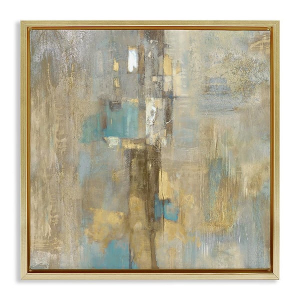 Stupell Industries Gold Abstract with Blue by Justin Turner Gold Floater Frame Abstract Graphic Art Print 25 in. x 25 in.