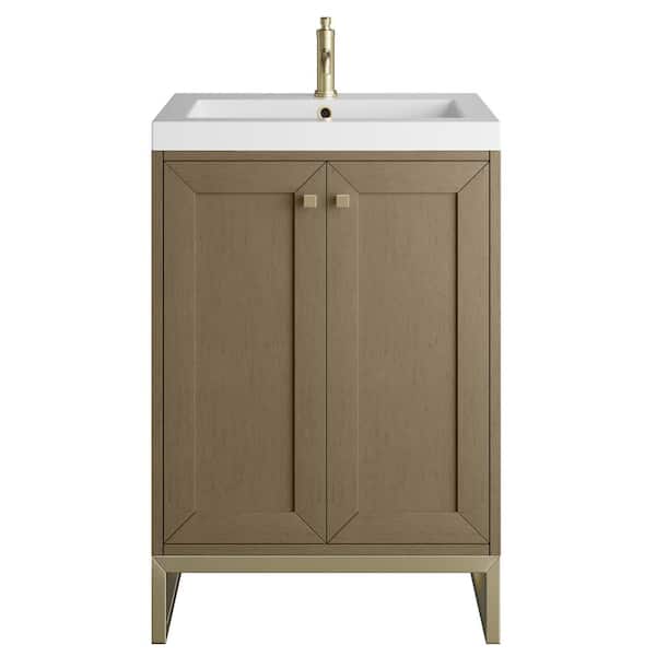 Chianti 23.6 in. W x 18.13 in. D x 35.5 in. H Single Bath Vanity in Walnut Whisper with White Glossy Composite Stone Top