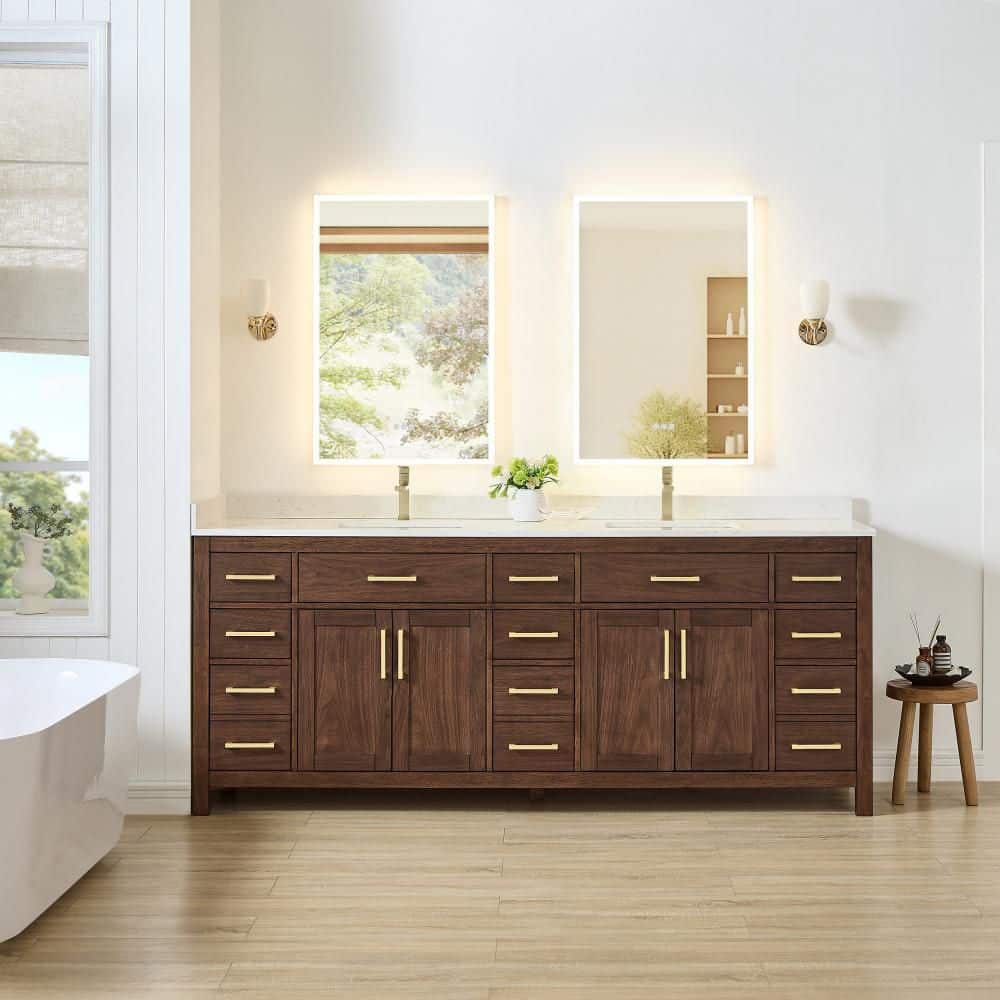 Beckett 84 in. Double Freestanding Dark Walnut Bath Vanity with Top price history on PriceWatchPro