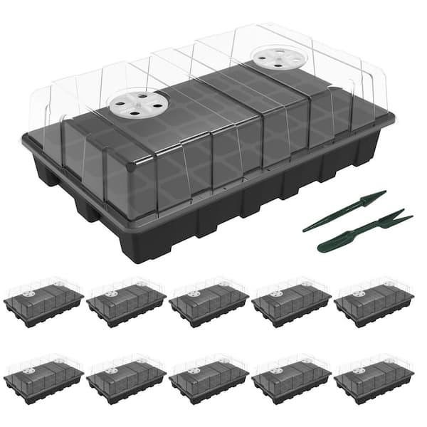Indoor Seed Starter Tray Kit with Adjustable Vented Domes and Bases Total 400 Cells 10-Pack