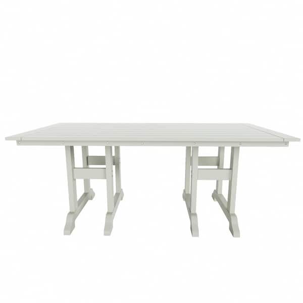 Hayes 71 in. All Weather HDPE Plastic Outdoor Dining Rectangle Trestle Table with Umbrella Hole in Sand