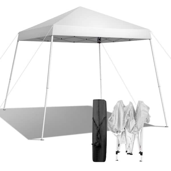 8 ft. x 8 ft. White Slant Leg Pop Up Canopy Tent Portable Folding Gazebo with Carrying Bag Outdoor Patio Shade Shelter
