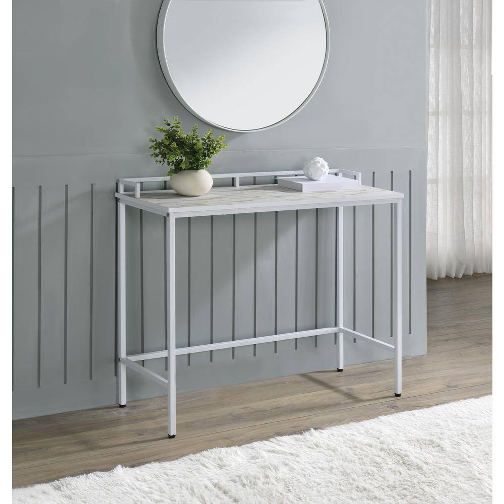 Brighton Contemporary Mosaic Console Table with White Metal Frame