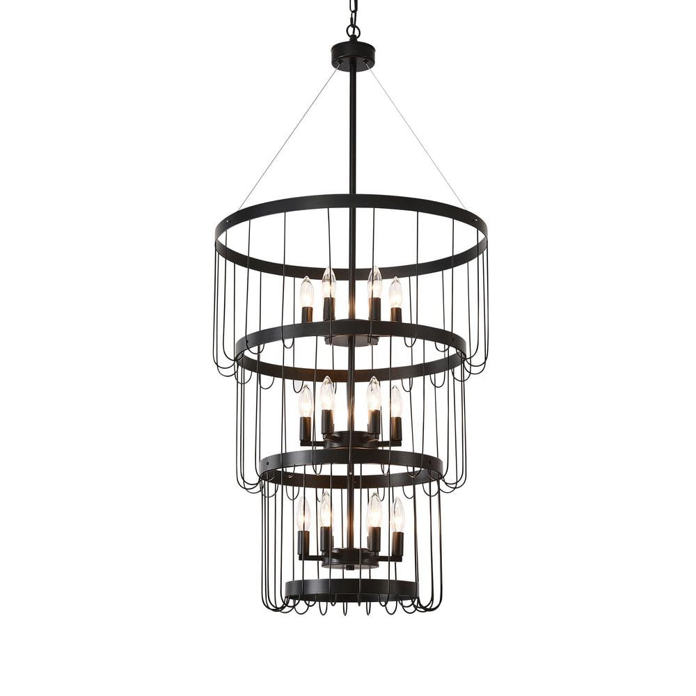 18-Light Black Lantern Chandelier Tiered Farmhouse Pendant Light with Adjustable Height Large Foyer Entryway Lighting price history on PriceWatchPro