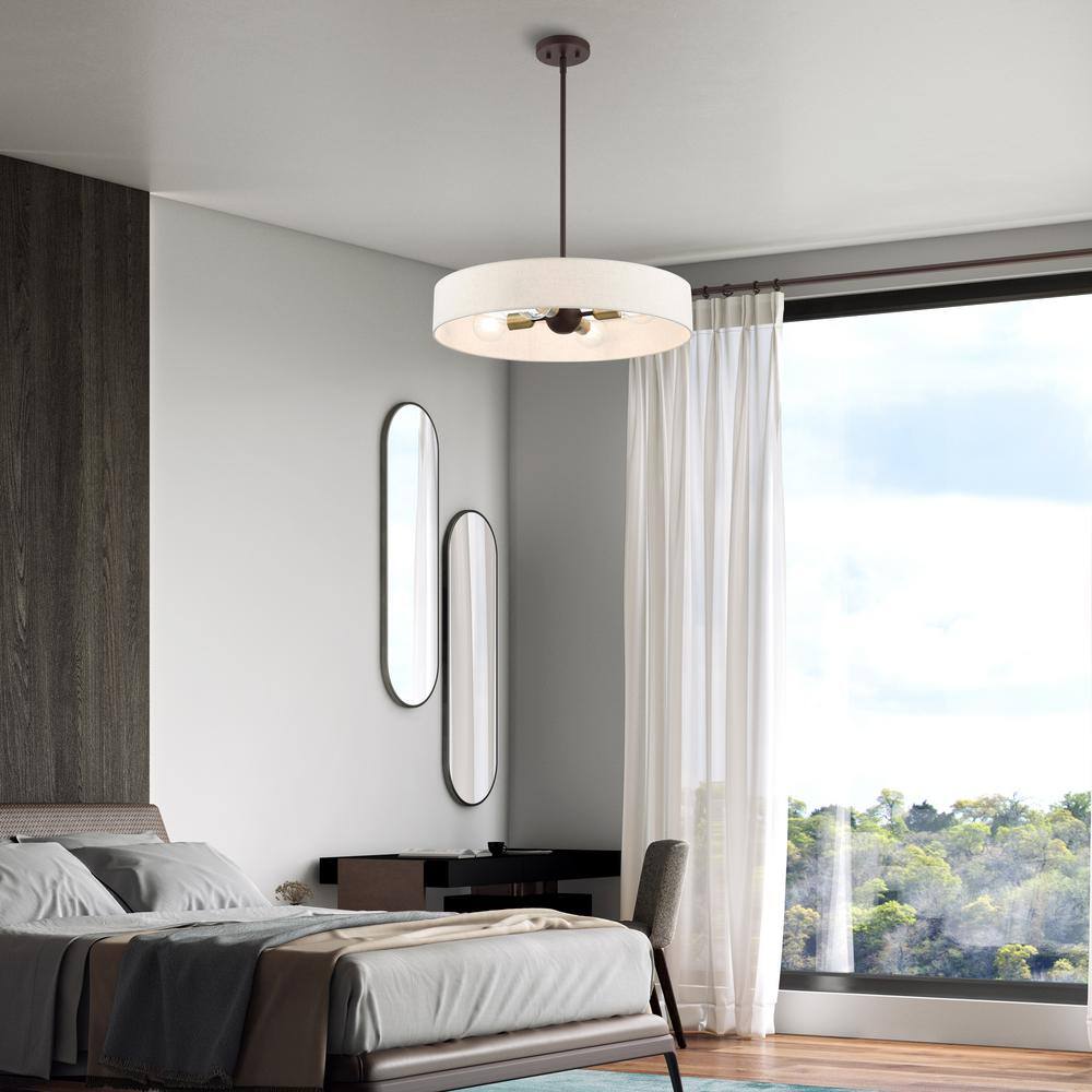 Bronze and Antique Brass 4-Light Crystal Drum Pendant