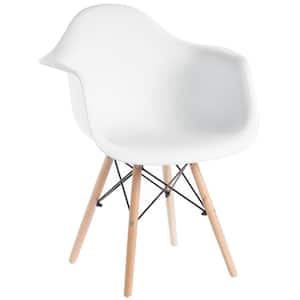 Mid-Century Modern White Style Plastic DAW Shell Dining Arm Chair with Wooden Dowel Eiffel Legs