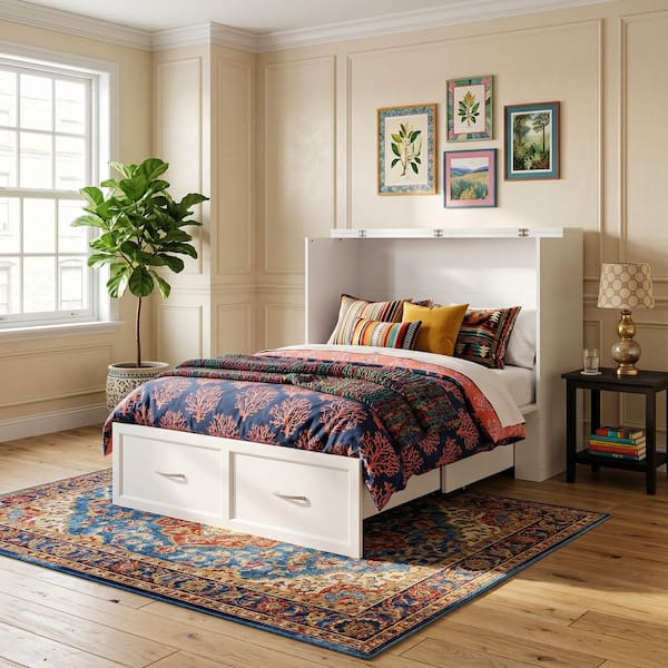 FUFU&GAGA White Wood Frame Twin Size Bed Murphy Beds Chest of