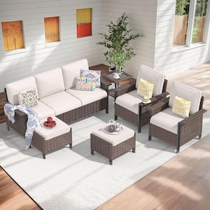 Nyajiah 6-Piece Wicker Patio Conversation Set with Beige Cushions