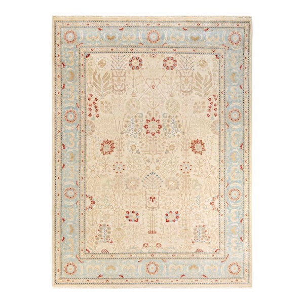 Solo Rugs Eclectic One-of-a-Kind Contemporary Ivory 9 ft. 1 in. x 12 ft. 0 in. Floral Area Rug